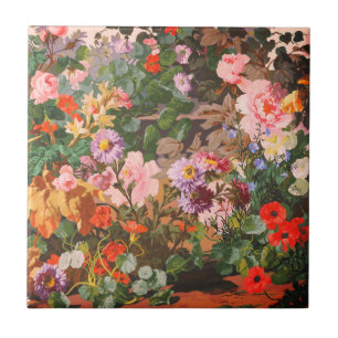 Carreau Peinture florale de fleurs colorées vintage lumine