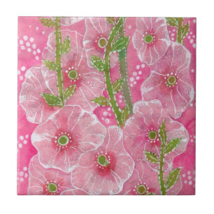 Carreau Peinture florale rose Hollyhock Malve Malva