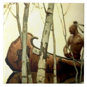 Carreau Peinture historique de NC Wyeth Canoë indien #2