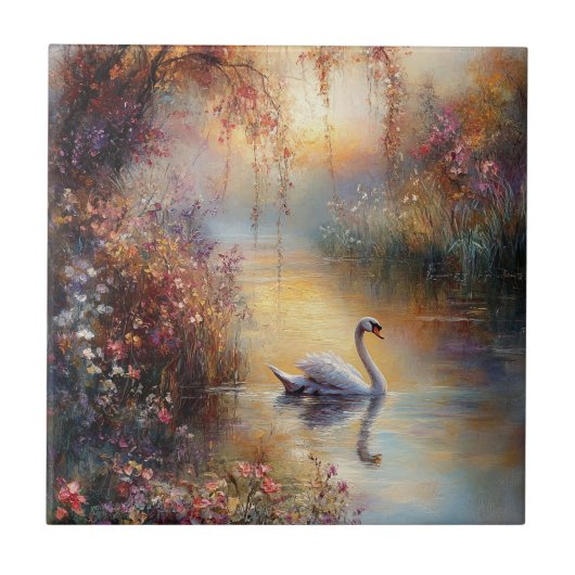 Carreau Peinture impressionniste rustique Swan (Devant)