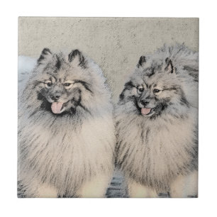Carreau Peinture Keeshond Brothers - Art Chien original