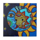 CARREAU PEINTURE LUNATIQUE DE COUPLES DU SOLEIL ET DE LUNE (Devant)