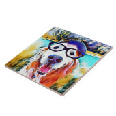 Carreau Peinture nerd en verre de golden retriever vibrant (Côté)