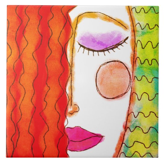 Carreau Peinture numérique Abstraite à cheveux rouges (Devant)