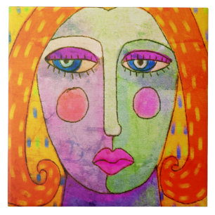 Carreau Peinture numérique Abstraite colorée d'une femme