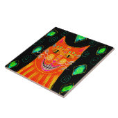 Carreau Peinture numérique de chat orange souriant (Côté)