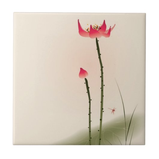 Carreau Peinture orientale de style, Lotus grand (Devant)