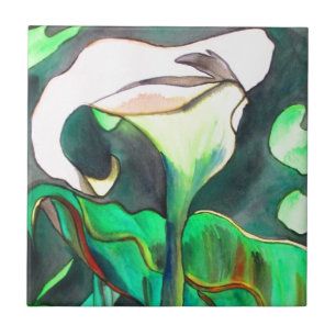 Carreau Peinture originale d'art d'aquarelle de lis d'arum