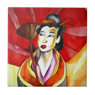 Carreau peinture originale d'art Geisha