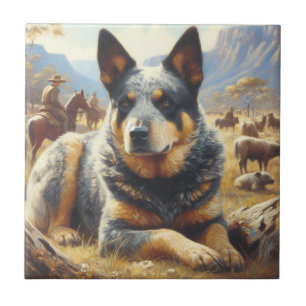 Carreau Peinture vintage australienne de chien de bétail