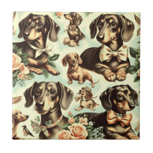 Carreau Peinture vintage Dachshund transparente