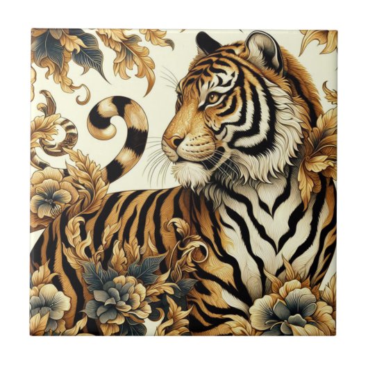 Carreau Peinture vintage de tigre d'or (Devant)