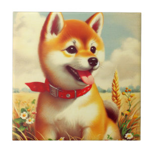 Carreau Peinture vintage Shiba Inu
