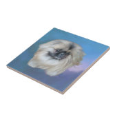 Carreau Pékinois Lily sur Bleu (Côté)