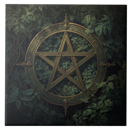 Carreau Pentacle de sorcière verte inspirée de Lemuria ave (Devant)