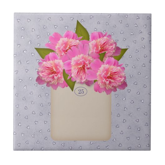 Carreau Peonées Roses Dans Un Ancien Carrelage Crock (Devant)