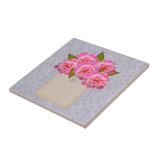 Carreau Peonées Roses Dans Un Ancien Carrelage Crock (Côté)