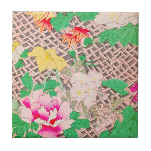 Carreau Peony Floral Imprimer Vintage Japonais Retro Motif