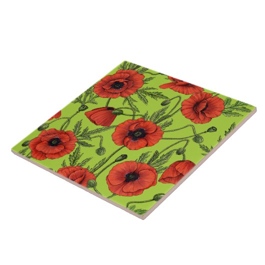 Carreau Pépites, rouge et vert sur le vert citron (Côté)