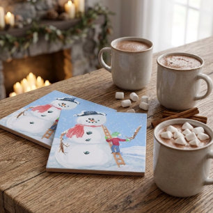 Carreau Père Noël Aide à Construire un Bonhomme de Neige R