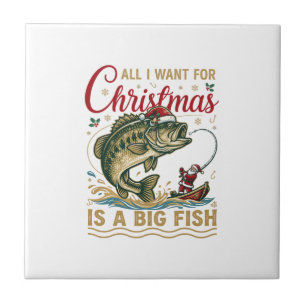 Carreau Père Noël Bateau Pêche Bass Grand Poisson de Noël
