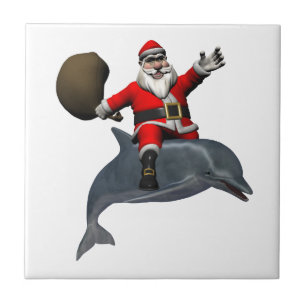 Carreau Père Noël chevauchant un dauphin