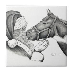 Carreau Père Noël de Noël et Cheval de Peinture