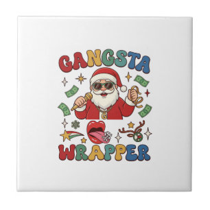 Carreau Père Noël de Noël Gangsta Wrapper Microphone Argen