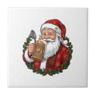 Carreau Père Noël de Noël tenant un verre de bière