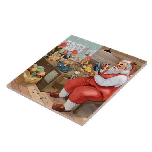 Carreau Père Noël et ses elfes dans l'atelier (Côté)