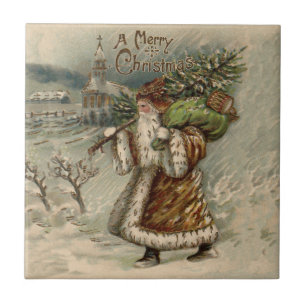 Carreau Père Noël victorien avec arbre de Noël
