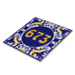 Carreau Périwinkle numérique personnalisé, Azulejos bleu e<br><div class="desc">💙 💛 Beau jaune,  perwinkle,  blanc et bleu Azulejos,  9ème motif inspiré de la célèbre tuile portugaise,  Azulejos. Parfait comme décor maison ou comme cadeau pour une personne branchée. Carrelage en céramique avec magnifique Azulejos avec bordure bleu marine</div>