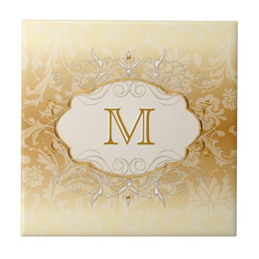 Carreau Perle d'Ivoire et Monogramme en Or (Devant)
