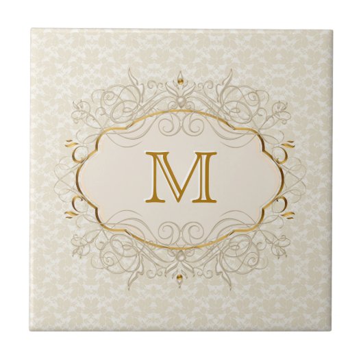 Carreau Perle d'Ivoire et Monogramme en Or (Devant)