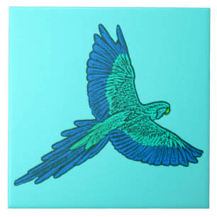 Carreau Perroquet en vol, bleu aqua et cobalt