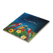 Carreau Perroquets bleu tropical feuille nom de la maison (Côté)