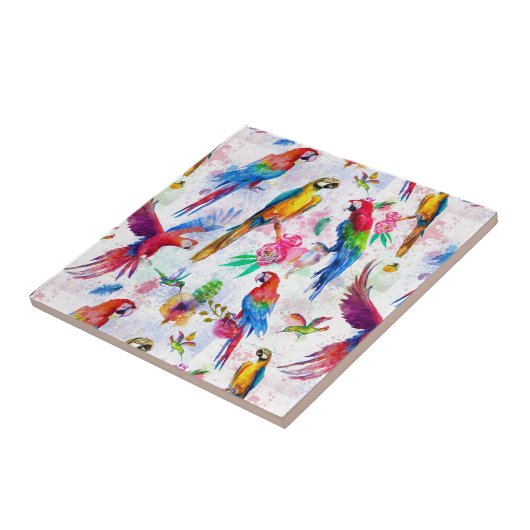 Carreau Perroquets de style d'aquarelle (Côté)