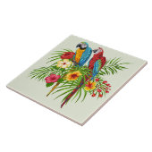 Carreau Perroquets Macaw colorés et fleurs d'Hibiscus (Côté)