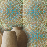 Carreau Perse détendu Turquoise Brown géométrique<br><div class="desc">Ce carrelage en céramique est une belle pièce d'art, qui respire l'histoire et la culture. Le carrelage présente un design complexe et symétrique qui est un mélange harmonieux de formes géométriques et de motifs floraux. Le design rappelle l'art persan traditionnel, connu pour son artisanat et son opulence détaillés. Le jeu...</div>