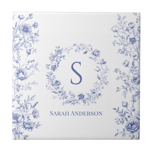 Carreau Personalized Classic Blue Flowers Floral Pattern (Devant)