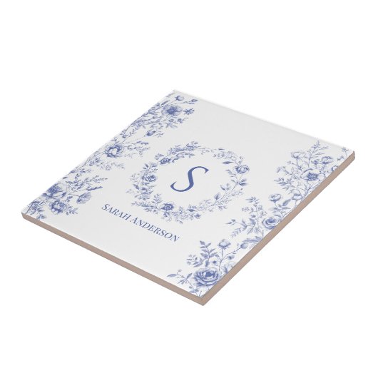 Carreau Personalized Classic Blue Flowers Floral Pattern (Côté)