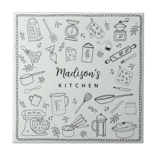 Carreau Personalized Hand Drawn Kitchen Cooking Utensils  (Devant)