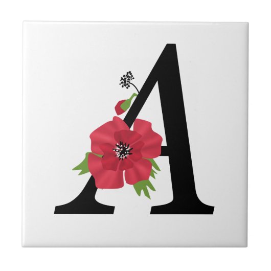 Carreau Personalized monogram editable A text red flower f (Devant)