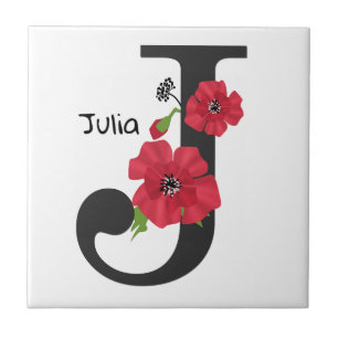 Carreau Personalized monogram editable J text red flower