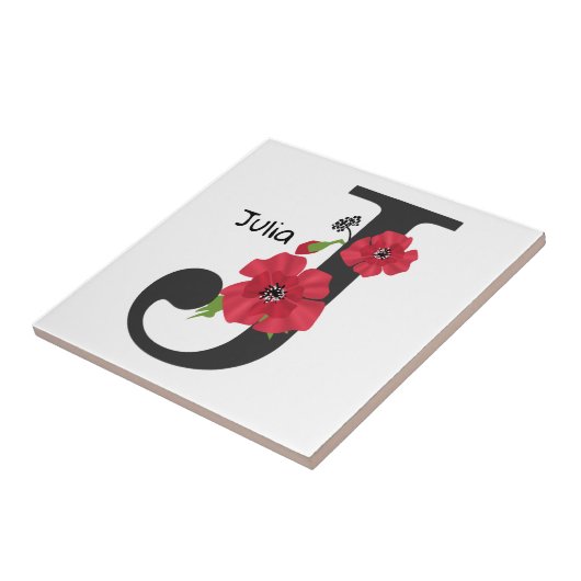 Carreau Personalized monogram editable J text red flower (Côté)