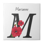 Carreau Personalized monogram editable M text red flower (Devant)
