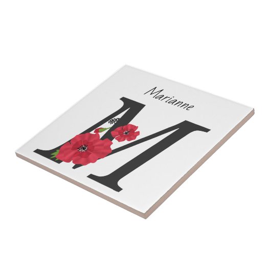Carreau Personalized monogram editable M text red flower (Côté)