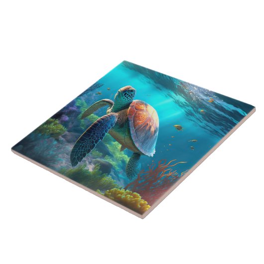 Carreau Personalized Turtle Image Classic Ceramic Art Tile (Côté)