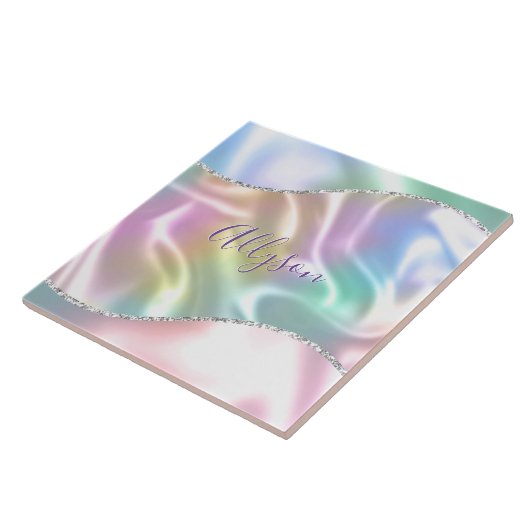 Carreau Personnalize Purple Script, Iridescent Wave (Côté)