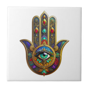 Carreau Pétales de fleurs de couleur de paon Hamsa Troisiè
